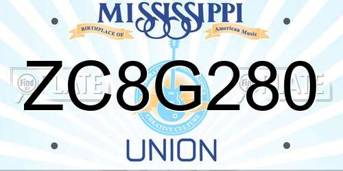 ZC8G280 Mississippi License Plate