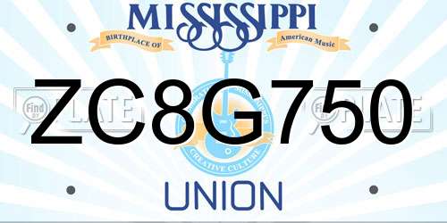 ZC8G750 Mississippi License Plate