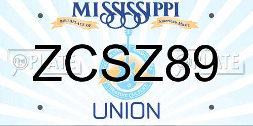 ZCSZ89 Mississippi License Plate