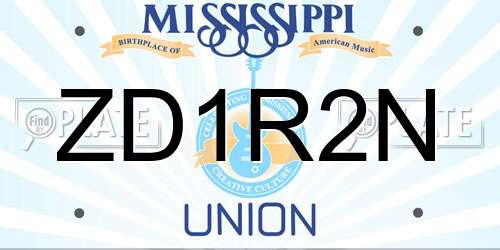 ZD1R2N Mississippi License Plate