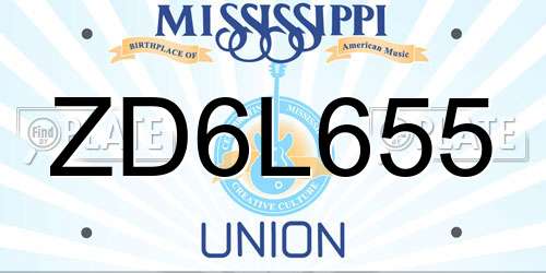 ZD6L655 Mississippi License Plate