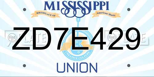 ZD7E429 Mississippi License Plate
