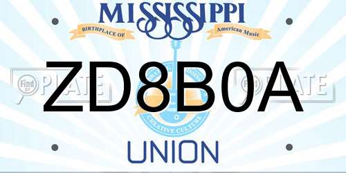 ZD8B0A Mississippi License Plate