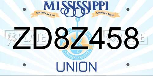 ZD8Z458 Mississippi License Plate
