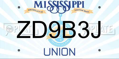 ZD9B3J Mississippi License Plate