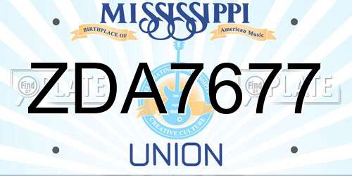 ZDA7677 Mississippi License Plate