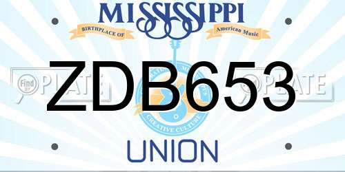ZDB653 Mississippi License Plate