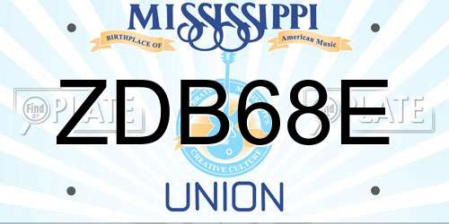 ZDB68E Mississippi License Plate