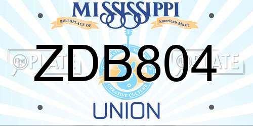 ZDB804 Mississippi License Plate