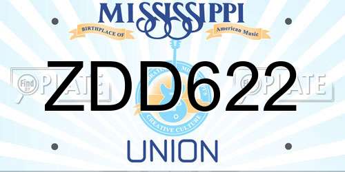 ZDD622 Mississippi License Plate