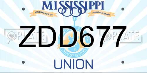 ZDD677 Mississippi License Plate