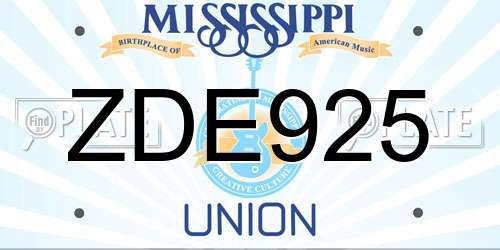 ZDE925 Mississippi License Plate