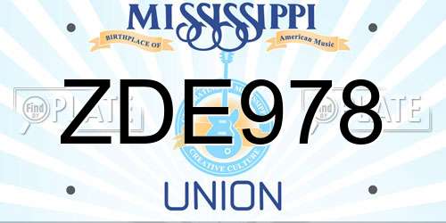 ZDE978 Mississippi License Plate