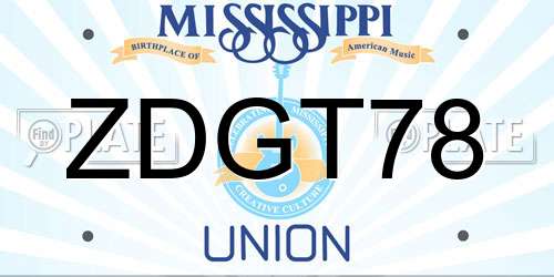 ZDGT78 Mississippi License Plate