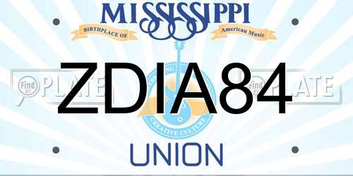 ZDIA84 Mississippi License Plate