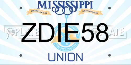 ZDIE58 Mississippi License Plate