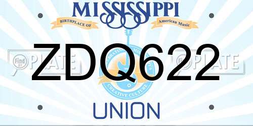 ZDQ622 Mississippi License Plate