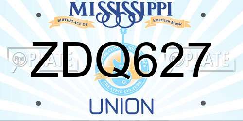ZDQ627 Mississippi License Plate