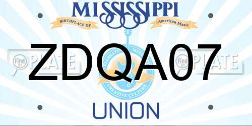 ZDQA07 Mississippi License Plate
