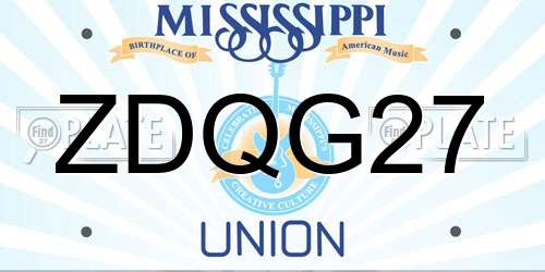 ZDQG27 Mississippi License Plate