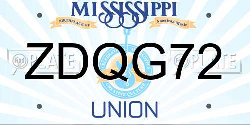 ZDQG72 Mississippi License Plate