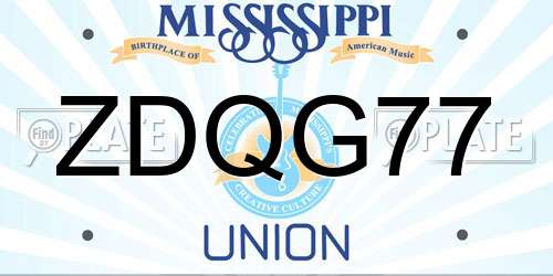 ZDQG77 Mississippi License Plate