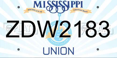 ZDW2183 Mississippi License Plate