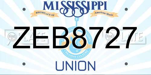 ZEB8727 Mississippi License Plate