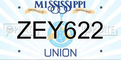 ZEY622 Mississippi License Plate