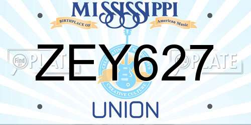 ZEY627 Mississippi License Plate