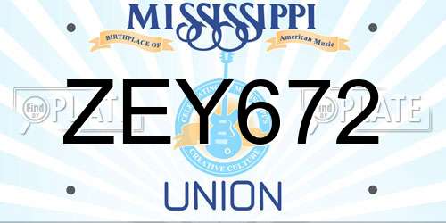 ZEY672 Mississippi License Plate