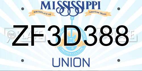 ZF3D388 Mississippi License Plate