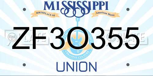 ZF3O355 Mississippi License Plate