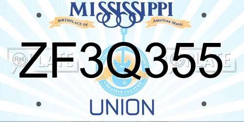 ZF3Q355 Mississippi License Plate