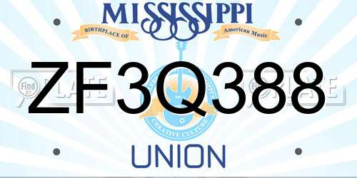 ZF3Q388 Mississippi License Plate