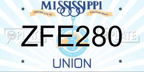 ZFE280 Mississippi License Plate