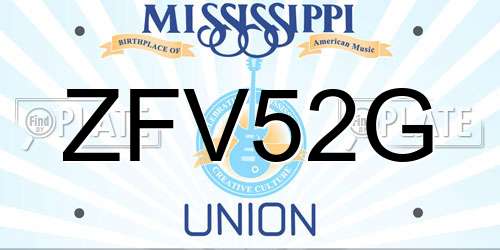 ZFV52G Mississippi License Plate