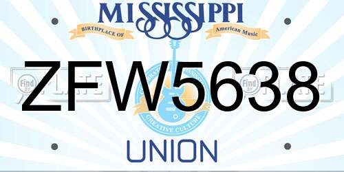 ZFW5638 Mississippi License Plate