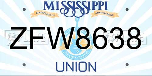ZFW8638 Mississippi License Plate