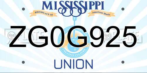 ZG0G925 Mississippi License Plate