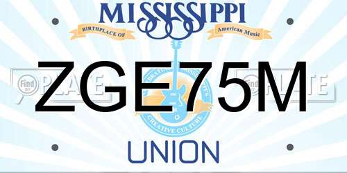 ZGE75M Mississippi License Plate
