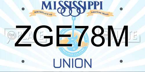 ZGE78M Mississippi License Plate