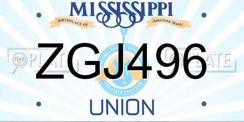 ZGJ496 Mississippi License Plate
