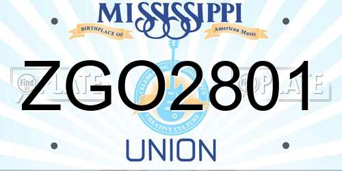 ZGO2801 Mississippi License Plate