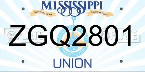 ZGQ2801 Mississippi License Plate