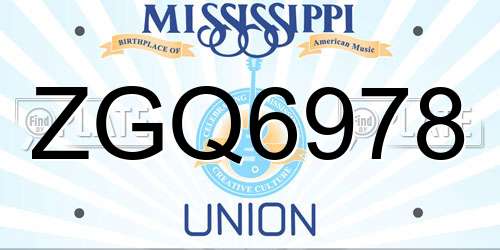 ZGQ6978 Mississippi License Plate