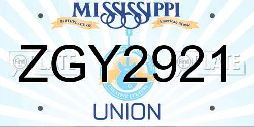 ZGY2921 Mississippi License Plate