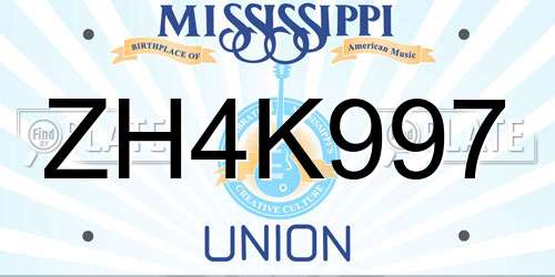 ZH4K997 Mississippi License Plate