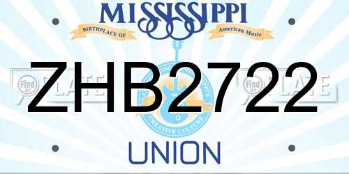 ZHB2722 Mississippi License Plate