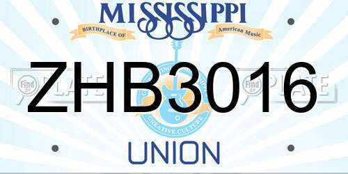 ZHB3016 Mississippi License Plate